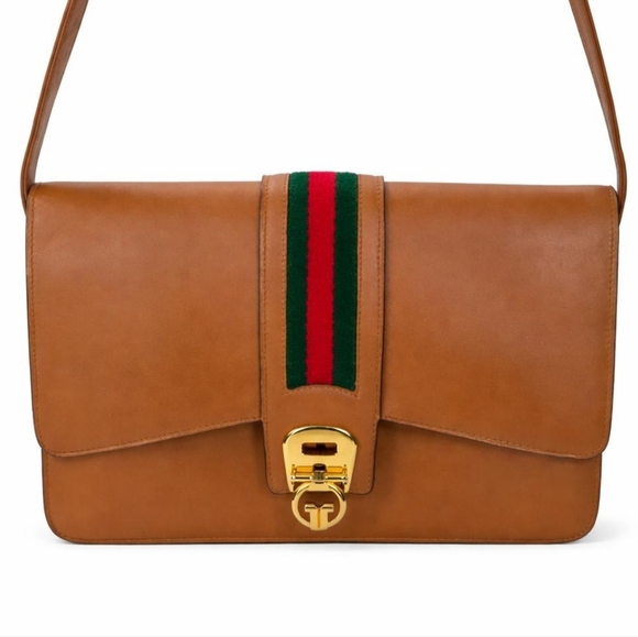 Gucci Handbags - Gucci Brown All-leather Sherry Line Shoulder Flap Bag